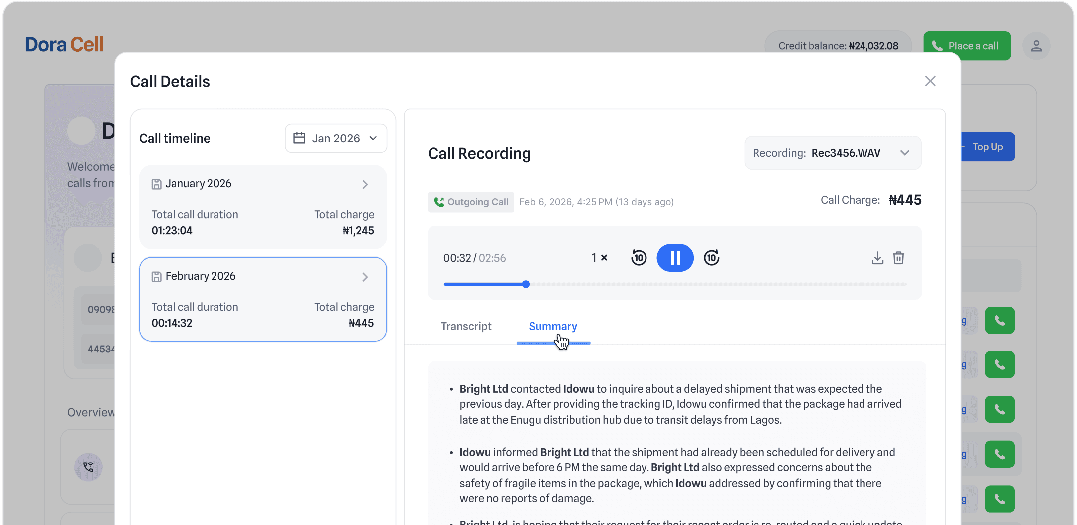 Call recordings & summary
